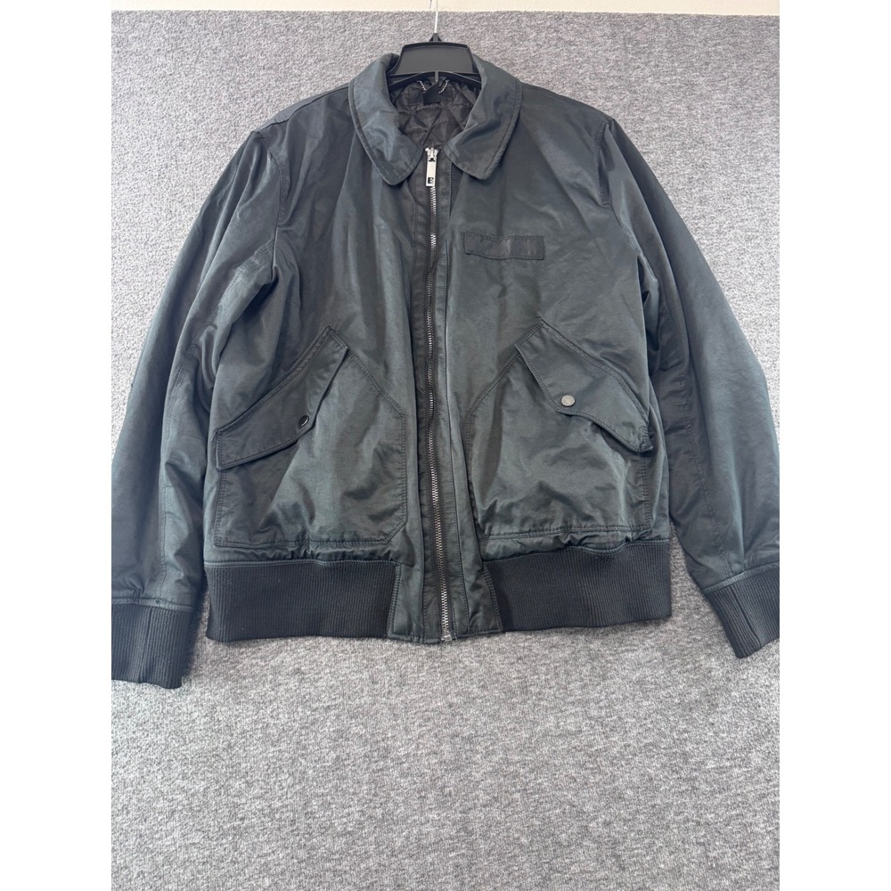 HM Mens Bomber Jacket Black Quilted Lined Full Zip Size 46R Cotton Blend